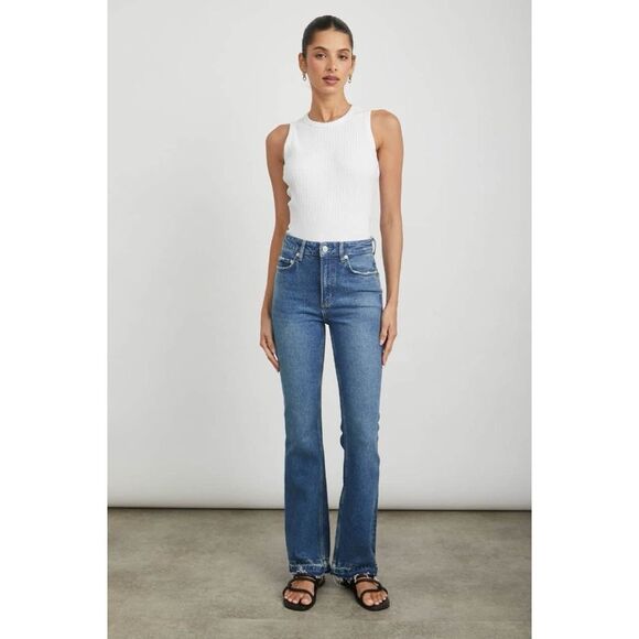 RAILS THE SUNSET HIGH RISE SLIM FLARE JEANS MAZARINE LET DOWN HEM SIZE 28 - Picture 3 of 14